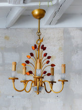 Load image into Gallery viewer, BANCI Firenze Gorgeous Mid-Century Gilt Iron Chandelier Floral Crystal 5 Fires
