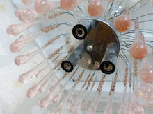 Load image into Gallery viewer, Vintage Waterfall Chandelier Pink Glass Drops 1970 MURANO Chrome VENINI Ceiling
