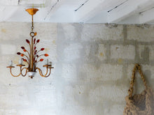 Load image into Gallery viewer, BANCI Firenze Gorgeous Mid-Century Gilt Iron Chandelier Floral Crystal 5 Fires 2
