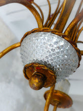 Load image into Gallery viewer, BANCI Firenze Gorgeous Mid-Century Gilt Iron Chandelier Floral Crystal 5 Fires 2
