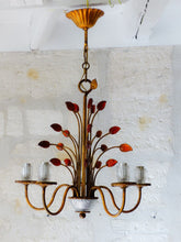 Load image into Gallery viewer, BANCI Firenze Gorgeous Mid-Century Gilt Iron Chandelier Floral Crystal 5 Fires 2
