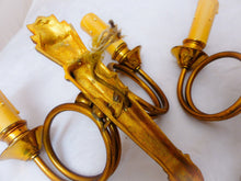 Load image into Gallery viewer, Antique PAIR French Louis XVI Wall Light Sconce Hunting Horn Torch Gilded Bronze
