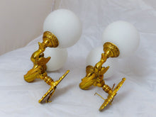 Load image into Gallery viewer, Gorgeous Antique PAIRE Empire Wall Light Opaline RARE 2 Light Swan Bronze 1920
