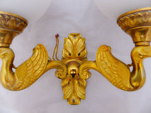 Load image into Gallery viewer, Gorgeous Antique PAIRE Empire Wall Light Opaline RARE 2 Light Swan Bronze 1920
