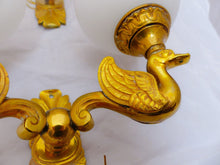 Load image into Gallery viewer, Gorgeous Antique PAIRE Empire Wall Light Opaline RARE 2 Light Swan Bronze 1920
