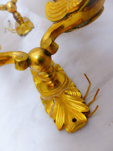 Load image into Gallery viewer, Gorgeous Antique PAIRE Empire Wall Light Opaline RARE 2 Light Swan Bronze 1920
