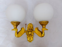 Load image into Gallery viewer, Gorgeous Antique PAIRE Empire Wall Light Opaline RARE 2 Light Swan Bronze 1920
