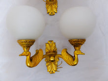 Load image into Gallery viewer, Gorgeous Antique PAIRE Empire Wall Light Opaline RARE 2 Light Swan Bronze 1920
