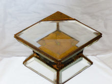 Load image into Gallery viewer, Antique Large French Jewelry Box Thick Beveled Glass Rare Theme 19TH Brass
