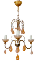 Load image into Gallery viewer, Antique Chandelier Peachy Pink Opaline Drops cup beads 1930 Murano Rare 3 lights
