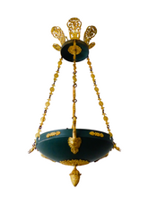 Load image into Gallery viewer, 19TH Antique French 3 Arms Ormolu Bronze Brass Tole Chandelier Ceiling Empire x
