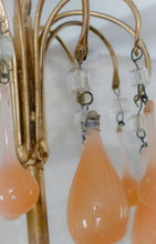 Load image into Gallery viewer, Antique Chandelier Peachy Pink Opaline Drops cup beads 1930 Murano Rare 3 lights
