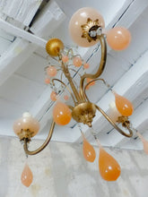 Load image into Gallery viewer, Antique Chandelier Peachy Pink Opaline Drops cup beads 1930 Murano Rare 3 lights
