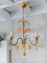 Load image into Gallery viewer, Antique Chandelier Peachy Pink Opaline Drops cup beads 1930 Murano Rare 3 lights
