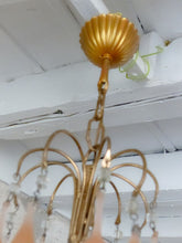 Load image into Gallery viewer, Antique Chandelier Peachy Pink Opaline Drops cup beads 1930 Murano Rare 3 lights
