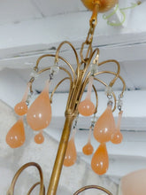 Load image into Gallery viewer, Antique Chandelier Peachy Pink Opaline Drops cup beads 1930 Murano Rare 3 lights
