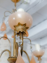 Load image into Gallery viewer, Antique Chandelier Peachy Pink Opaline Drops cup beads 1930 Murano Rare 3 lights
