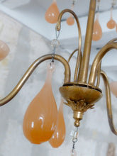 Load image into Gallery viewer, Antique Chandelier Peachy Pink Opaline Drops cup beads 1930 Murano Rare 3 lights
