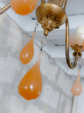 Load image into Gallery viewer, Antique Chandelier Peachy Pink Opaline Drops cup beads 1930 Murano Rare 3 lights
