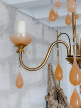 Load image into Gallery viewer, Antique Chandelier Peachy Pink Opaline Drops cup beads 1930 Murano Rare 3 lights
