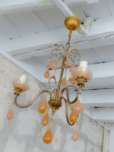 Load image into Gallery viewer, Antique Chandelier Peachy Pink Opaline Drops cup beads 1930 Murano Rare 3 lights
