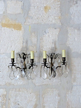 Load image into Gallery viewer, BACCARAT 19TH Gorgeous PAIR Wall Light Clear Crystal Drop Sconces Poignard
