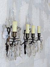 Load image into Gallery viewer, BACCARAT 19TH Gorgeous PAIR Wall Light Clear Crystal Drop Sconces Poignard
