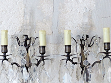 Load image into Gallery viewer, BACCARAT 19TH Gorgeous PAIR Wall Light Clear Crystal Drop Sconces Poignard
