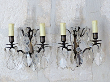 Load image into Gallery viewer, BACCARAT 19TH Gorgeous PAIR Wall Light Clear Crystal Drop Sconces Poignard
