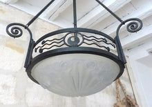 Load image into Gallery viewer, XL Large Antique French ART DECO Ceiling Suspension Chandelier 1930 Signed DEGUE
