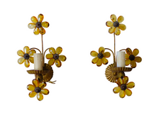 Load image into Gallery viewer, Gorgeous Vintage Italian Pair Wall Light Sconces Gilded Prisms Flowers 1950
