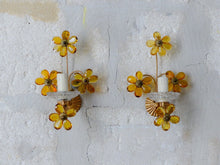 Load image into Gallery viewer, Nice Vintage Italian Pair Wall Light Sconces Gilded Prisms Flowers 1950 Crystal
