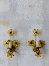 Load image into Gallery viewer, Gorgeous Vintage Italian Pair Wall Light Sconces Gilded Prisms Flowers 1950
