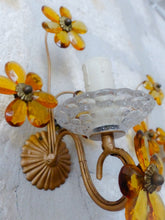 Load image into Gallery viewer, Nice Vintage Italian Pair Wall Light Sconces Gilded Prisms Flowers 1950 Crystal
