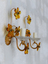 Load image into Gallery viewer, Nice Vintage Italian Pair Wall Light Sconces Gilded Prisms Flowers 1950 Crystal
