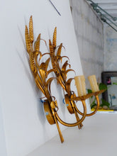 Load image into Gallery viewer, Pair of French Gilt Metal Ear of Wheat Sconces Inspired By Coco Chanel, Wired
