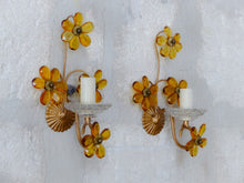 Load image into Gallery viewer, Nice Vintage Italian Pair Wall Light Sconces Gilded Prisms Flowers 1950 Crystal
