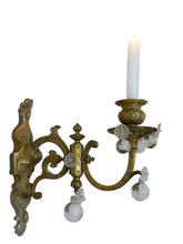 Load image into Gallery viewer, Large Antique French Bronze Rococo 19TH Wall Light Sconce Louis XV Crystal Balls
