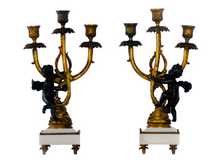 Load image into Gallery viewer, Gorgeous Antique Pair French Couple Cherub Candlestick gilded Bronze Patina 19TH
