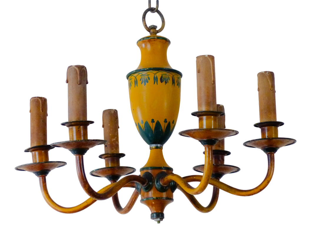 Gorgeous French Antique Chandelier 6 Lights Painted Tole Empire 19TH Directoire