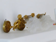 Load image into Gallery viewer, Vintage French Pair Wall Lights Sconces Ormolu Bronze &amp; Glass Cherub Putti
