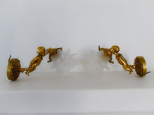 Load image into Gallery viewer, Vintage French Pair Wall Lights Sconces Ormolu Bronze &amp; Glass Cherub Putti
