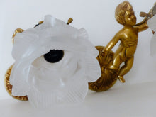 Load image into Gallery viewer, Vintage French Pair Wall Lights Sconces Ormolu Bronze &amp; Glass Cherub Putti
