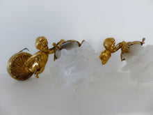 Load image into Gallery viewer, Vintage French Pair Wall Lights Sconces Ormolu Bronze &amp; Glass Cherub Putti
