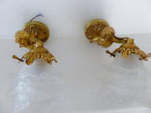 Load image into Gallery viewer, Vintage French Pair Wall Lights Sconces Ormolu Bronze &amp; Glass Cherub Putti
