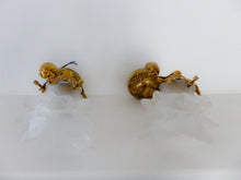 Load image into Gallery viewer, Vintage French Pair Wall Lights Sconces Ormolu Bronze &amp; Glass Cherub Putti
