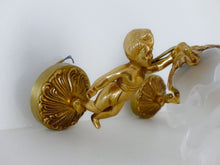 Load image into Gallery viewer, Vintage French Pair Wall Lights Sconces Ormolu Bronze &amp; Glass Cherub Putti
