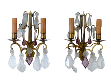 Load image into Gallery viewer, BACCARAT 19TH Gorgeous PAIR Wall Light Clear Crystal Drop Sconces Lyre
