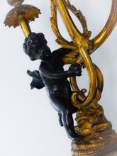 Load image into Gallery viewer, Gorgeous Antique Pair French Couple Cherub Candlestick gilded Bronze Patina 19TH
