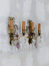 Load image into Gallery viewer, BACCARAT 19TH Gorgeous PAIR Wall Light Clear Crystal Drop Sconces Lyre
